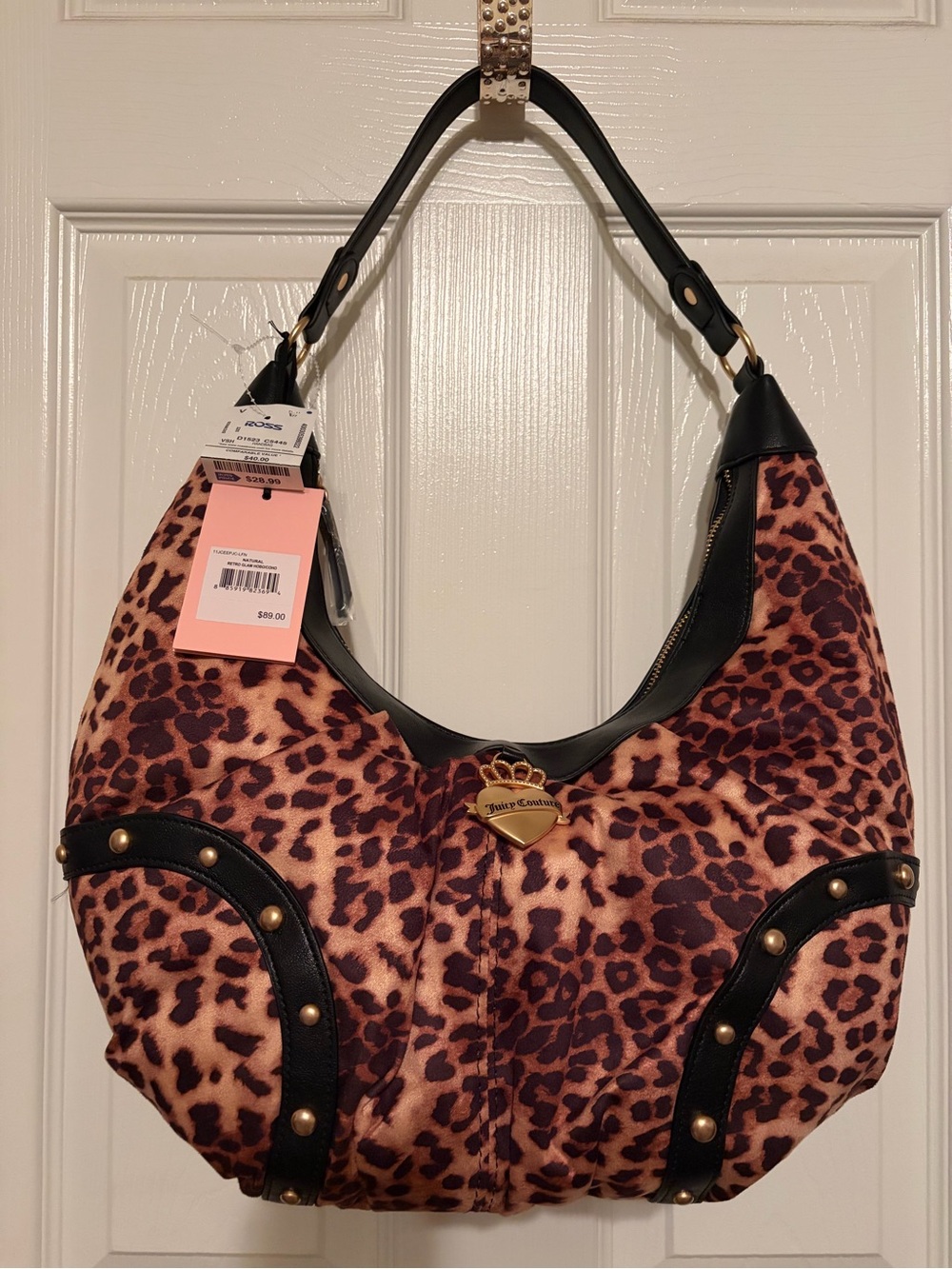 Juicy Couture Leopard Print Shoulder Hobo Bag in brown, black & gold